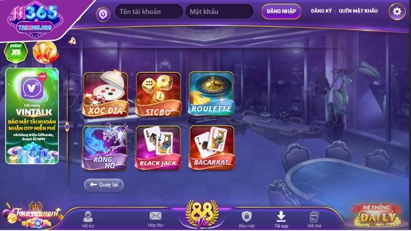 Đa dạng trò chơi tại Casino M365