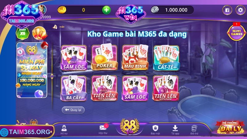 Kho game bài M365 đa dạng